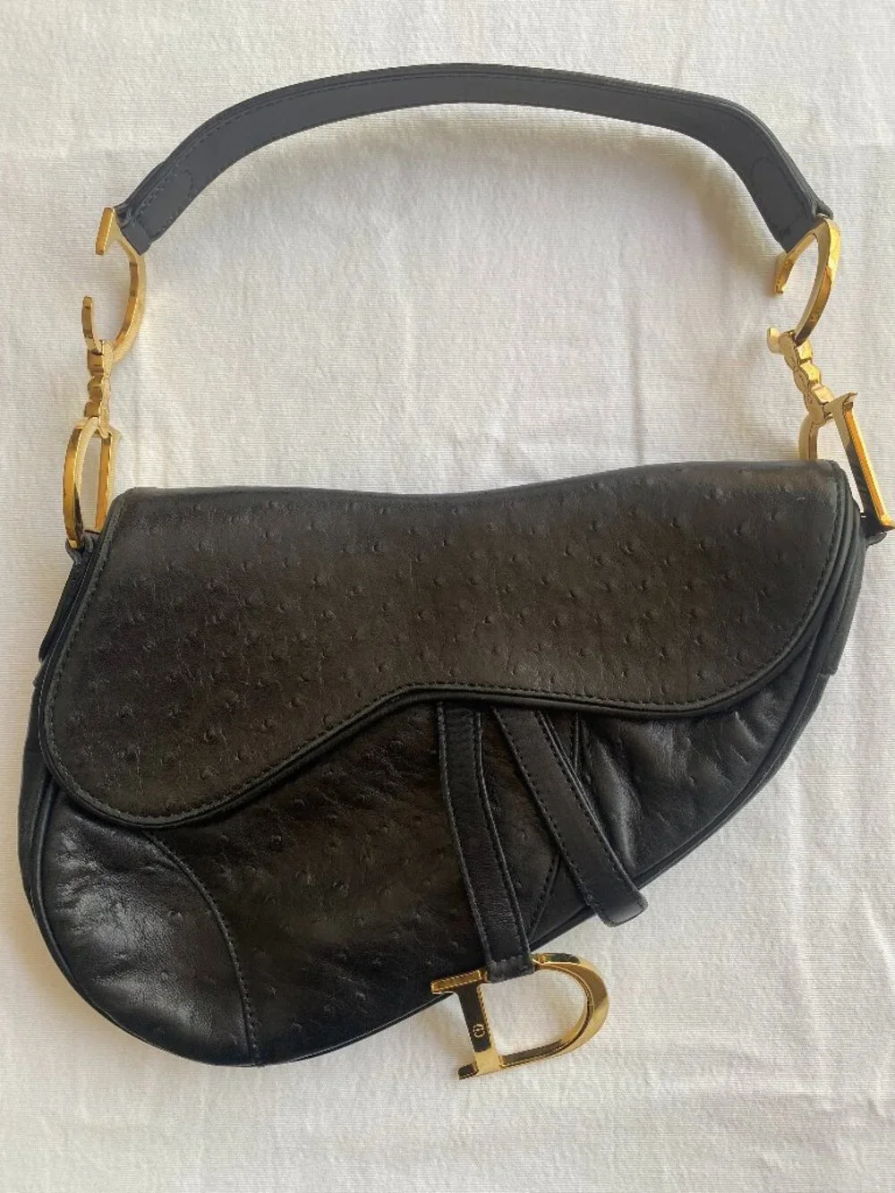 Christian Dior Ostrich Saddle Bag - Picture 1 of 8